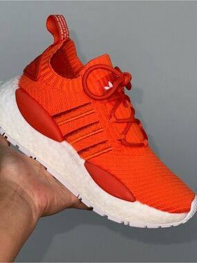 adidas Women’s Bright Orange Knit Slip-On Sock Sneaker
